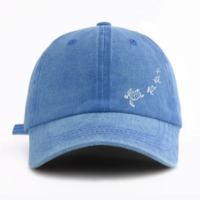 Wholesale Stylish Ocean Turtle Print Washed Distressed Baseball Cap Casual Peaked Cap Sun Protection Fashion Accessory Boutique Resale Gift