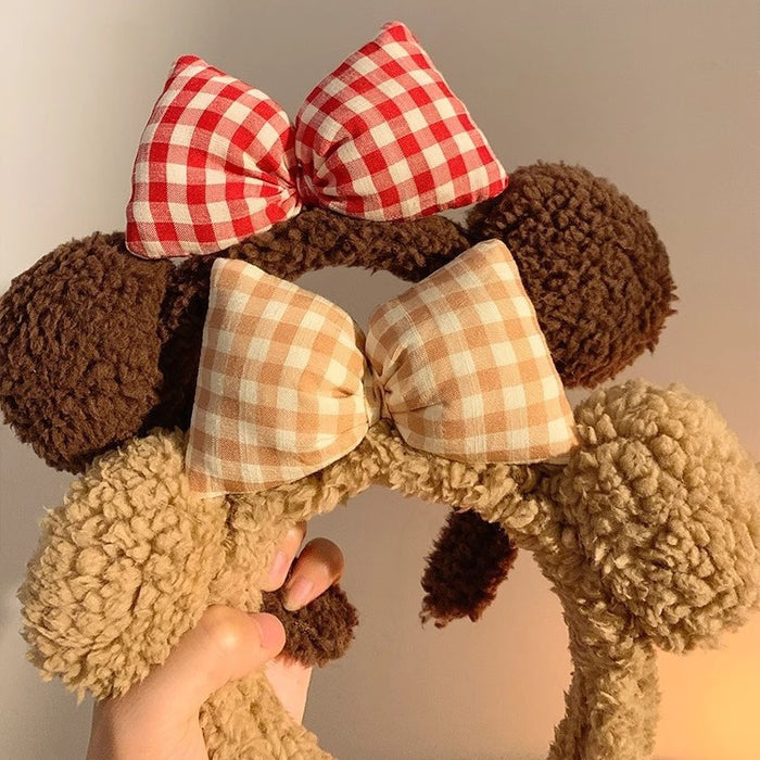 Wholesale Cute bear ear bow plush headband