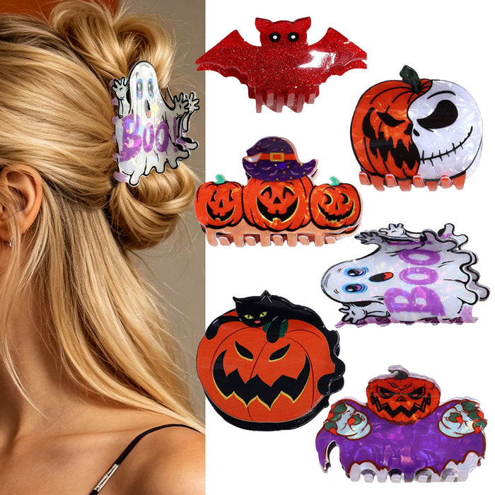 Wholesale  Acrylic Hair Claw Clip For Women Creative Pumpkin Ghost Bat Shark Design Fashion Accessory Resale