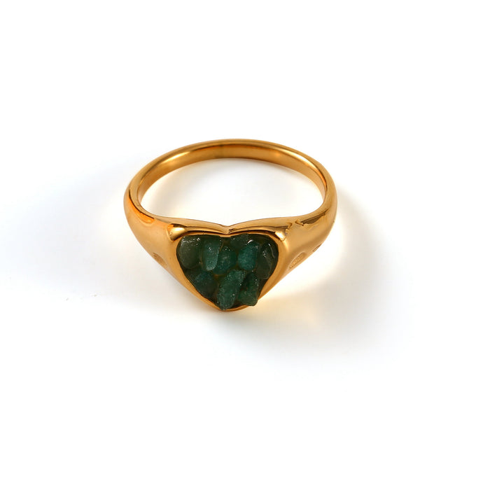 Wholesale Original design, personalized stainless steel ring with natural stone heart shape, high-end feeling, ring color preservation wholesale