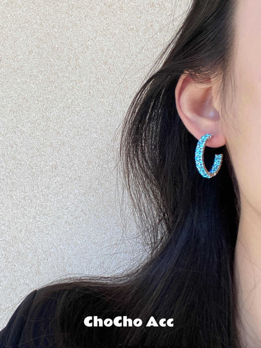 Wholesale Blue diamond circle earrings