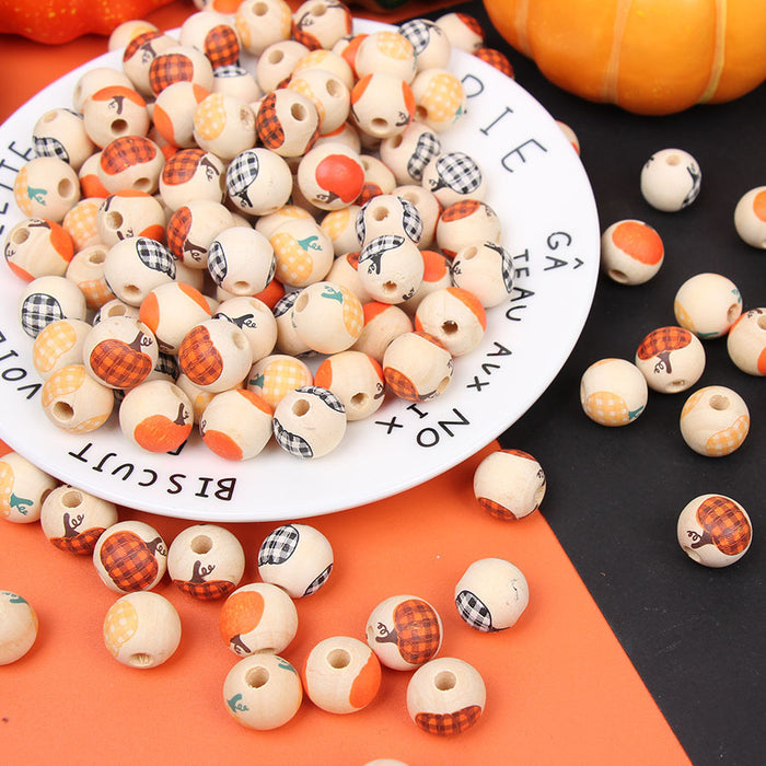 Wholesale 50PCS Halloween Colored Pumpkin Natural Color Wooden Beads JDC-BDS-TianYue024