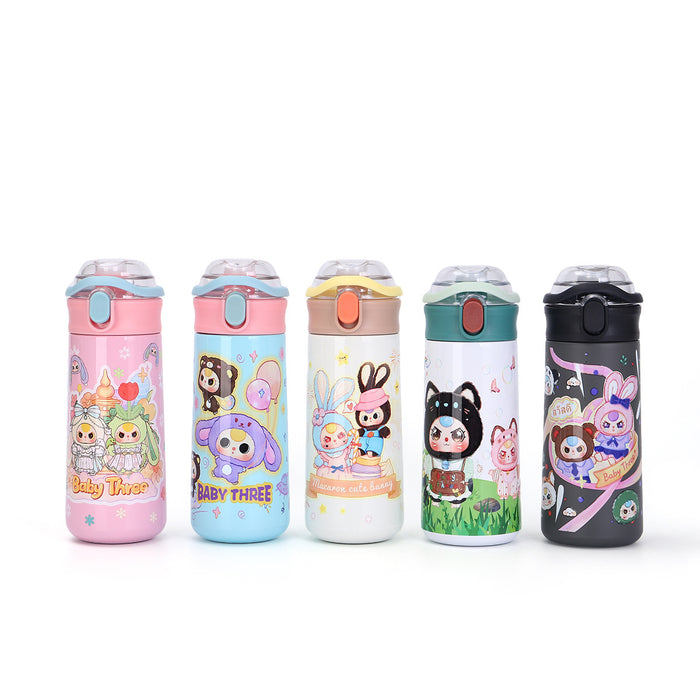 Wholesale Stainless Steel Cartoon Outdoor Portable Handle Thermos Cup Double-Layer Vacuum Gift Water Cup