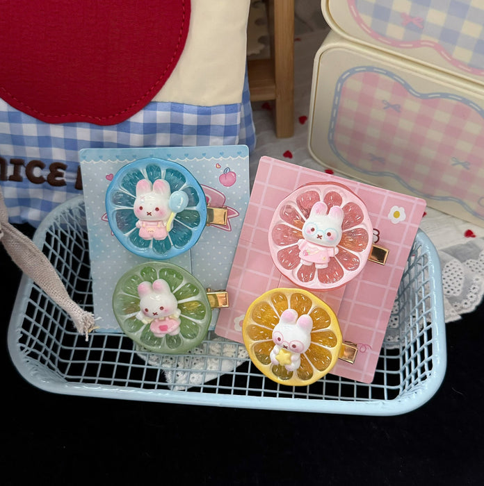 Wholesale Cute Pink Lemon Bunny Resin Duckbill Hair Clip Sweet Girl Hair Accessory Everyday Styling