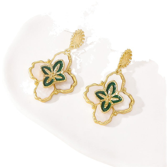 Wholesale French Vintage Floral Earrings Green Zinc Alloy Trendy Jewelry Accessory MOQ≥2
