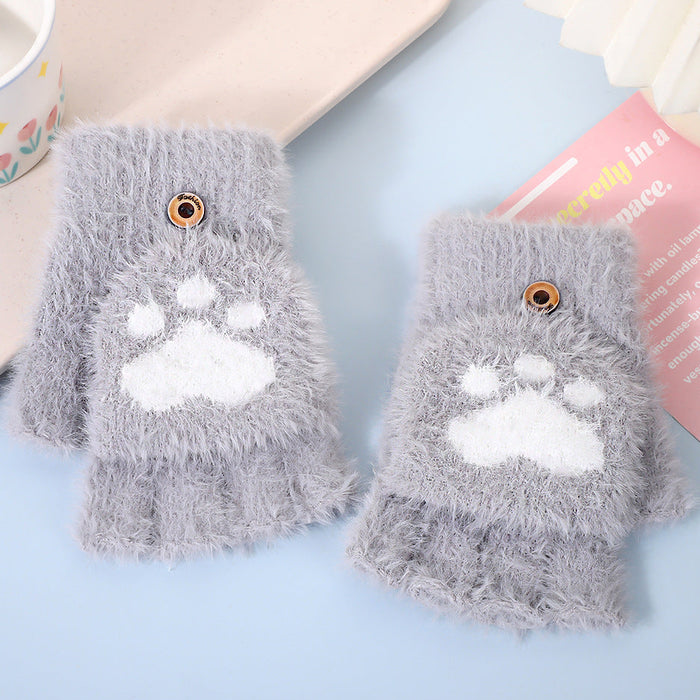 Wholesale Cat paw half-finger flip gloves
