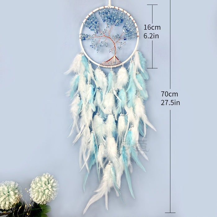 Wholesale Iron Hoop Cotton Thread Feather Handmade Dreamcatcher with Crystal Stones Tree of Life MOQ≥2