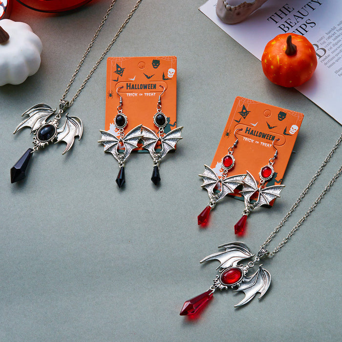 Wholesale  Bat Wing Necklace Earring Set Alloy Crystal Pendant Trendy Party Jewelry Accessory