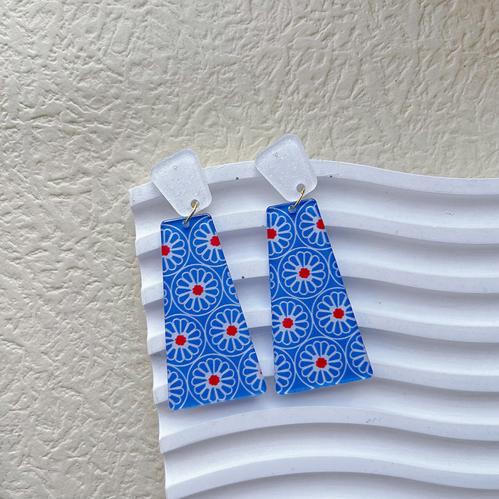 Wholesale cartoon print women's  floral long geometric earrings