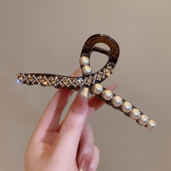 Wholesale Acrylic brown Rhinestone Back of Head Hair Shark Clip Hairpin Headwear