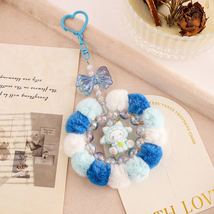 Wholesale Handmade pom-pom beaded phone strap keychain