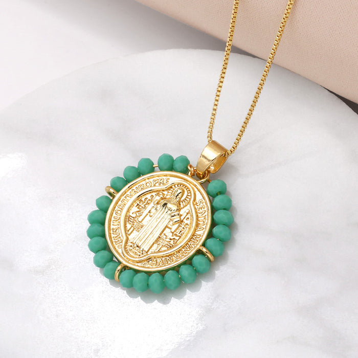 Wholesale  Jewelry  Madonna Pendant Necklace Women's  Gold-plated Rice Bead Clavicle Chain