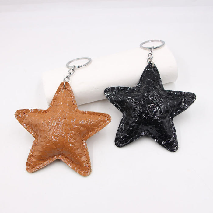 Wholesale Large Pleated Leather Five-Pointed Star Keychain Lanyard with Pendant Accessories