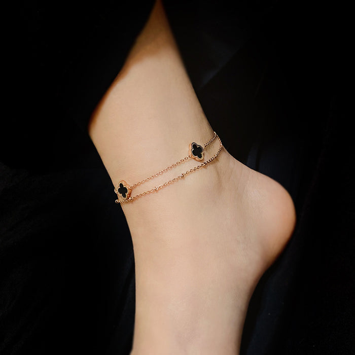 Wholesale four-leaf clover bracelet women's double chain titanium steel  rose gold