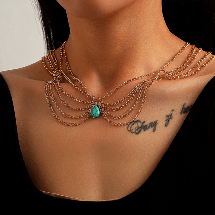 Wholesale 2pcs Turquoise Pearl Pendant Retro Necklace