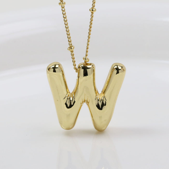 Wholesale 2PCS 18k Brass Glossy Balloon 26 English Letter Necklace JDC-NE-BaiYi006