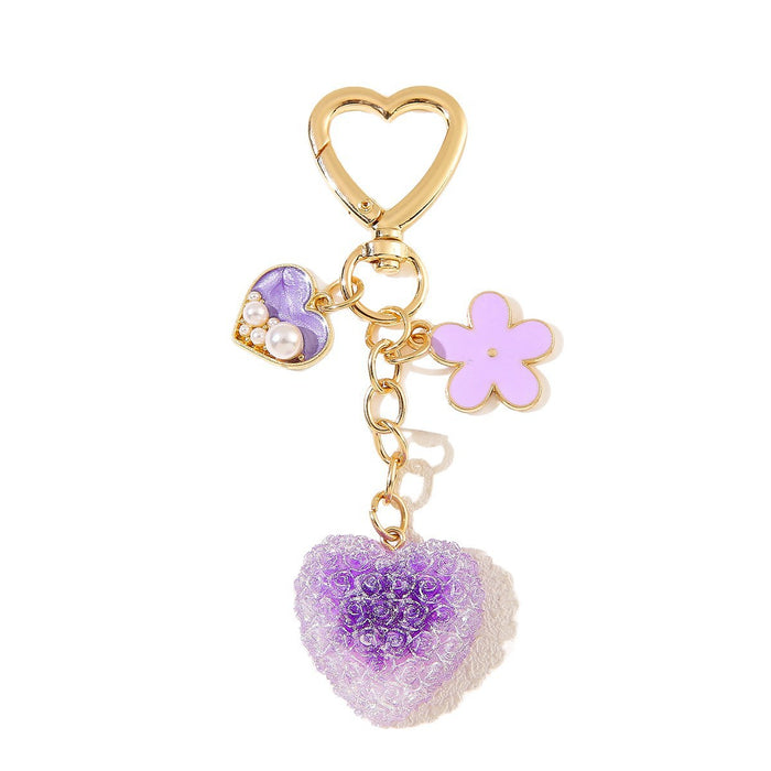 Wholesale Love Flower Colorful Pendant Keychain Sweet Temperament Peach Heart Keychain Girl Backpack Charm