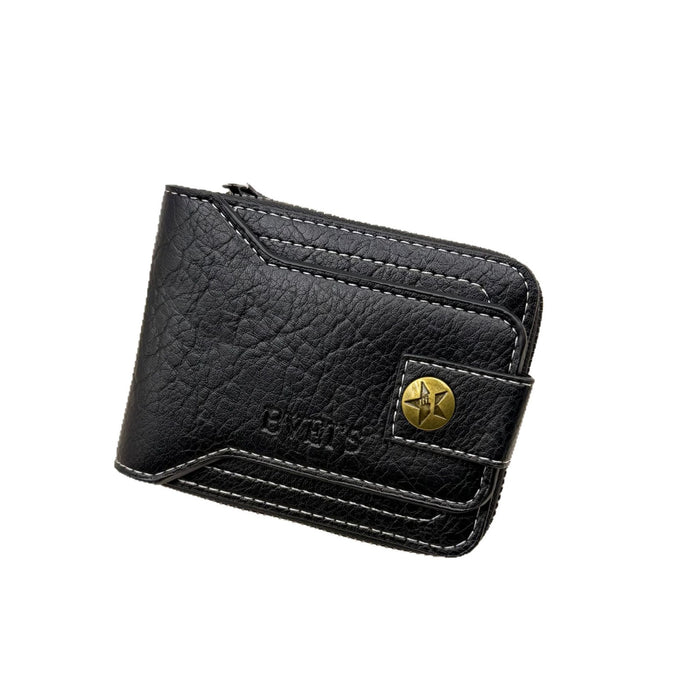Wholesale Men' s Retro Copper Buckle Zipper Wallet - PU Leather Solid Color MOQ≥2