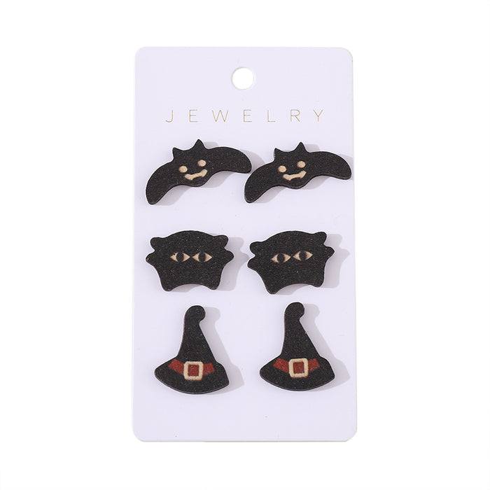Wholesale  Bat Black Cat Witch Hat Earrings Set Women' s Wooden Earrings  Ear Jewelry