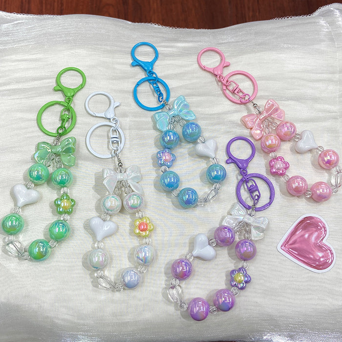Wholesale White Metal Heart Beaded Keychain - Cute Bag Charm Decorative MOQ≥2