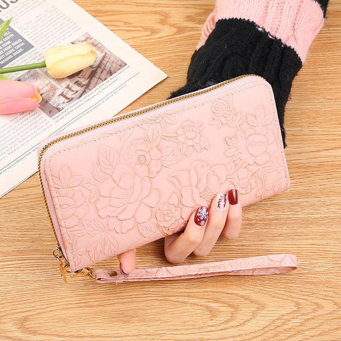 Wholesale New Long Zipper Hand-held Bag Enlarged Phone Bag Embossed Design Large Cash Clip Simple Women's Wallet Trend JDC-WT-PC006