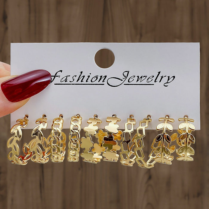 Wholesale Retro 6-piece creative heart-shaped rhinestone metal earrings