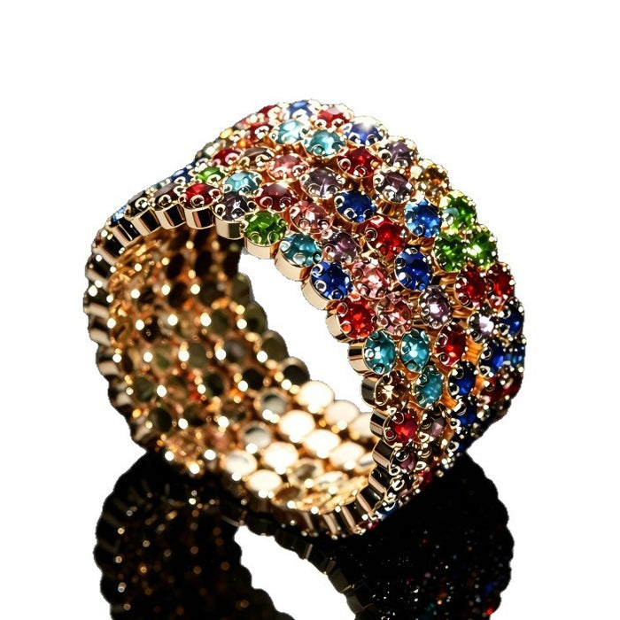 Wholesale Women S Rhinestone Wrap Bracelet Bohemian Style Double Row Silver Sparkling Geometric Cuff Jewelry Accessory