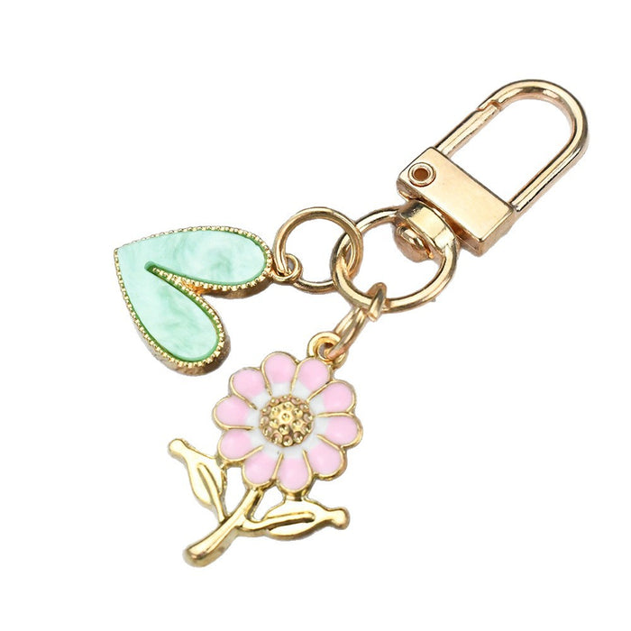 Wholesale 2pcs Cherry Blossom Heart Flower Keychain
