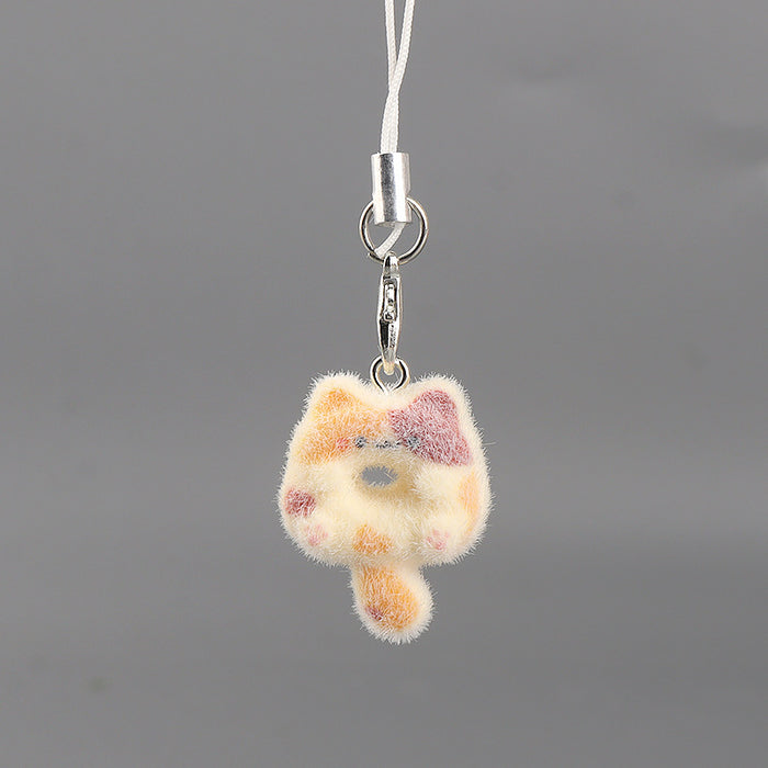 Wholesale Flocked Cat Donut Keychain