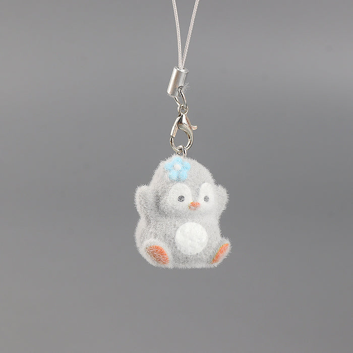 Wholesale Cartoon flocked 3D resin penguin keychain bag charm