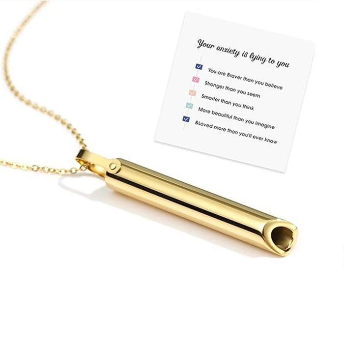 Wholesale Stainless Steel Titanium SSteel Whistle Meditation Mindfulness Breathing Decompression Anxiety Yoga Stainless Steel Pendant Necklace