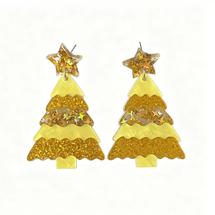 Wholesale Acrylic Christmas Tree Star Earrings For Women Cute Cartoon Holiday Party Jewelry Accessory Boutique Gift