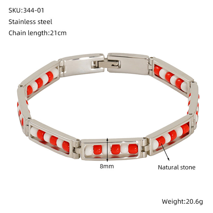 Wholesale 18K gold titanium steel bracelet with colored beads