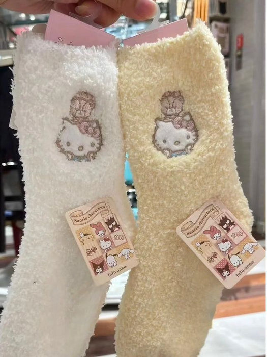 Wholesale embroidered coral fleece mid-calf thick socks