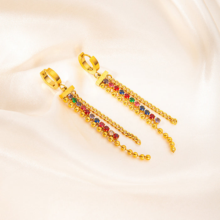 Wholesale Stainless steel chain colored diamond earrings