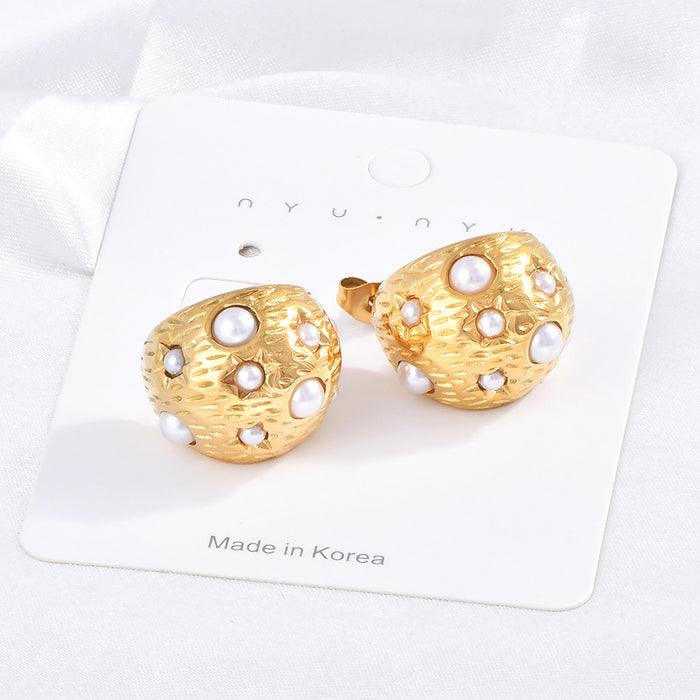 Wholesale French Style Baroque with Diamond Imitation Pearl Texture Earrings