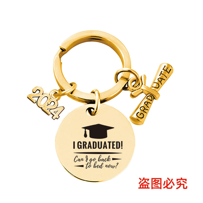 Wholesale Graduation Season Gift Round Stainless Steel Keychain JDC-KC-GangGu049