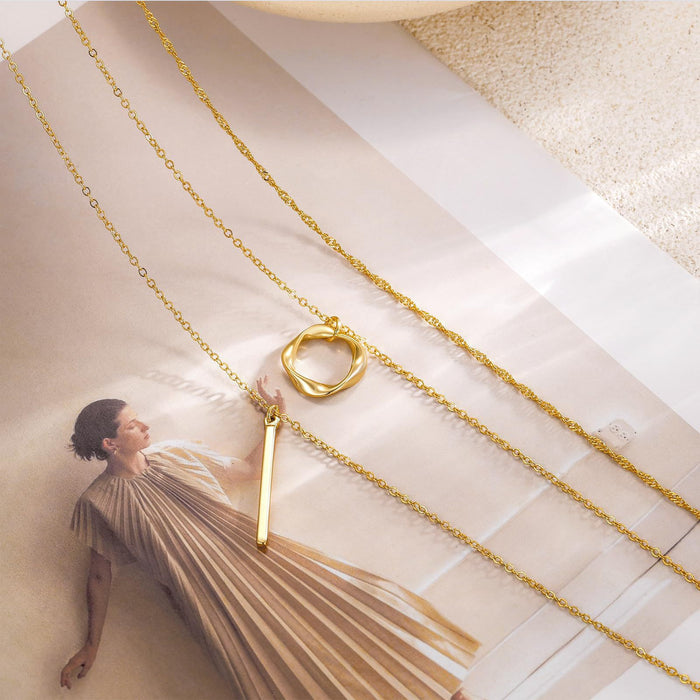 Wholesale Women' s multi-layer circle long stick necklace new arrival personalized stacking autumn and winter three-layer necklace set