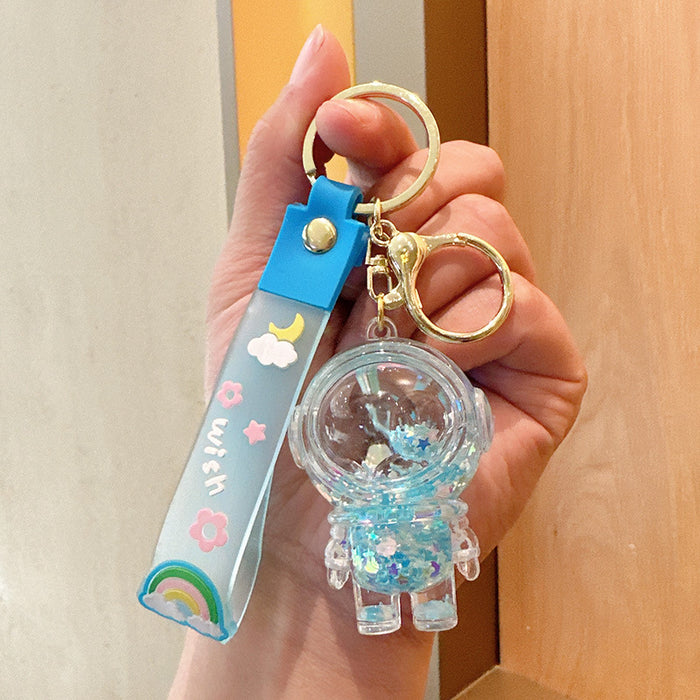 Wholesale Crystal oil-filled bottle keychain backpack charm
