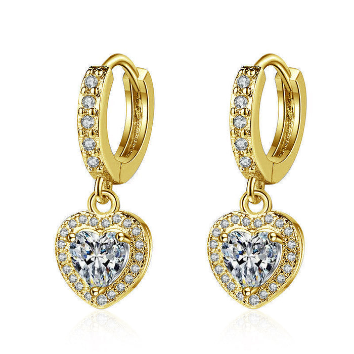 Wholesale Copper Inlaid Zircon Heart Earrings
