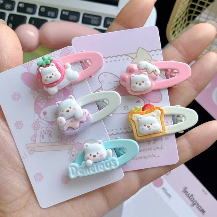 Wholesale White Bear Hair Clip Cartoon Pink Hollow New Style Girl's Side Bangs Hair Accessories