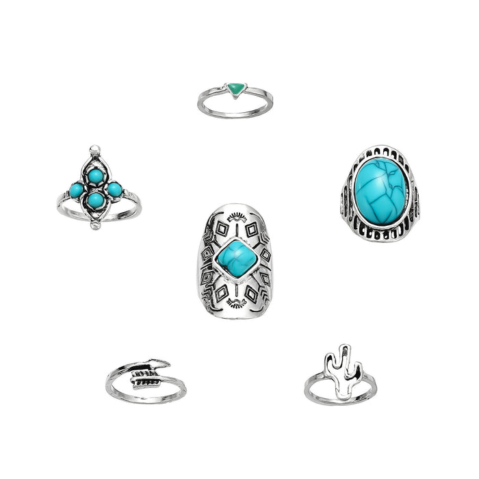 Wholesale Turquoise Carved Feather Ring Set