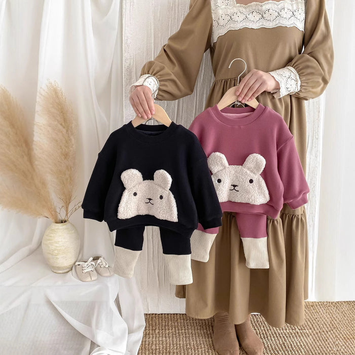 Wholesale Little Bear Splicing Pants with Velvet Set Baby Cute Bear Head Hoodie Color Blocked Bottom Pants with Velvet Winter JDC-BC-WeiNiS038