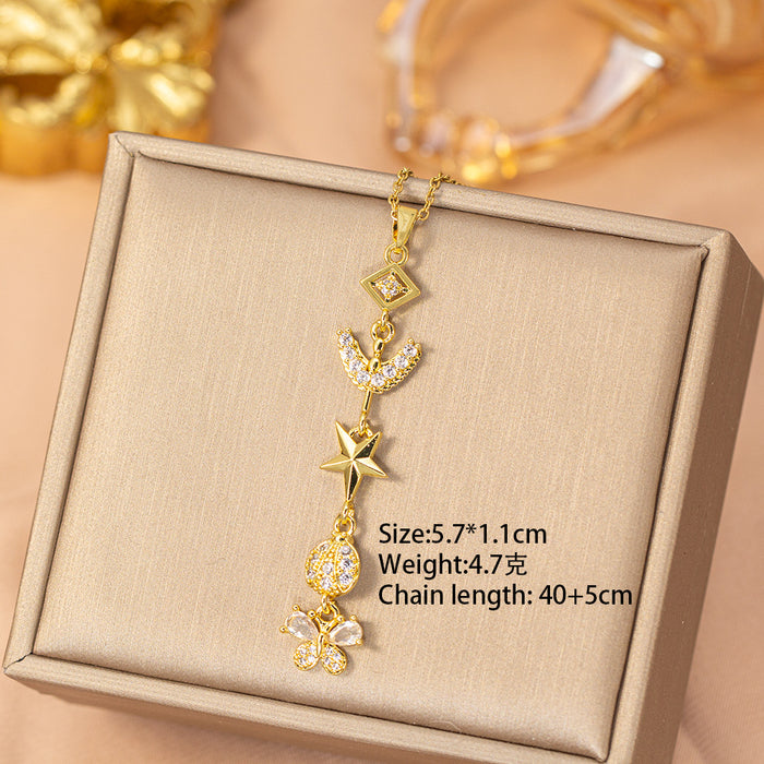 Wholesale Titanium Steel Gold Plated Butterfly Tassel Necklace Trendy Jewelry Accessory MOQ≥2