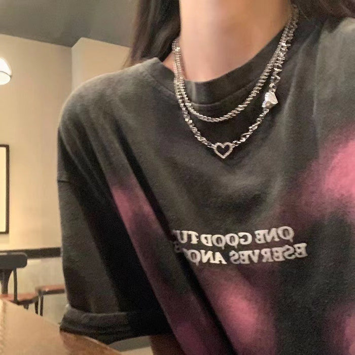 Wholesale Necklace, women's high-end design, niche double-layer T-shirt, chain lock, bone chain, temperament accessory, necklace