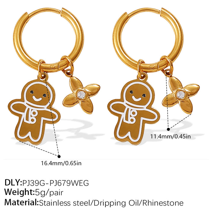 Wholesale Christmas Collection Gingerbread Man Pendant Earrings Stainless Steel