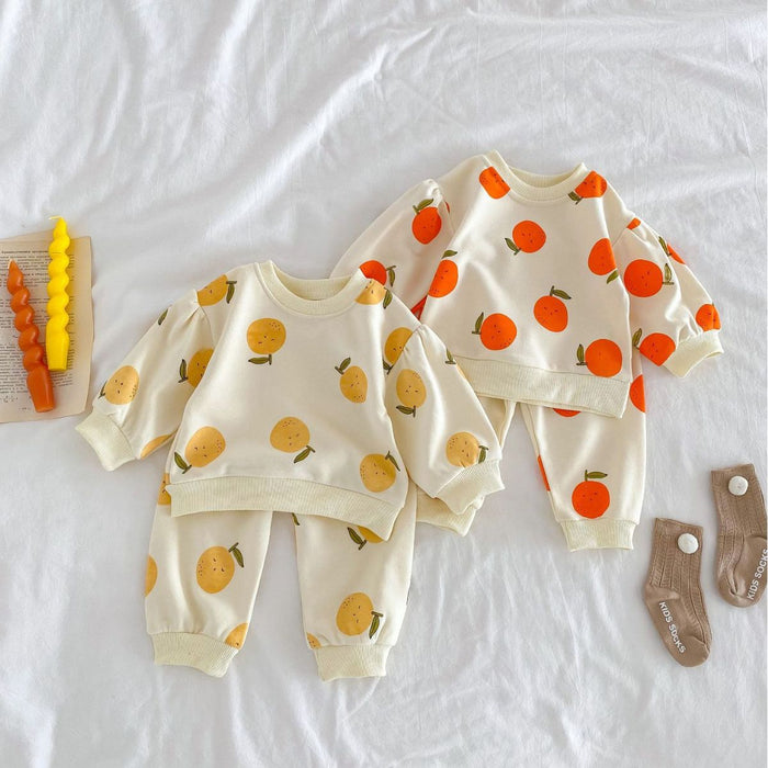 Wholesale Orange Fruit Sweatshirt Long Sleeve Pants Children's Suit JDC-CTS-WeiNiS007