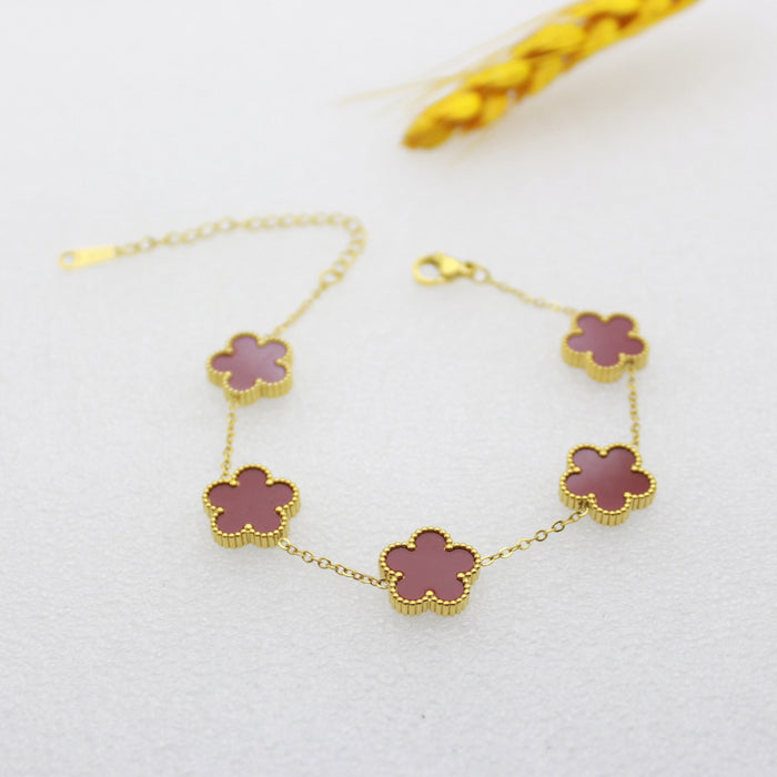 Wholesale Five-leaf Clover Flower Stainless Steel Bracelet JDC-BT-YiShi001