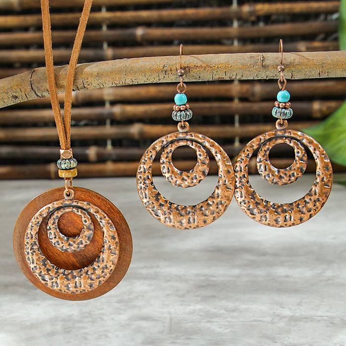 Wholesale Bohemian Dreamcatcher Tassel Earrings and Wooden Pendant Necklace Set