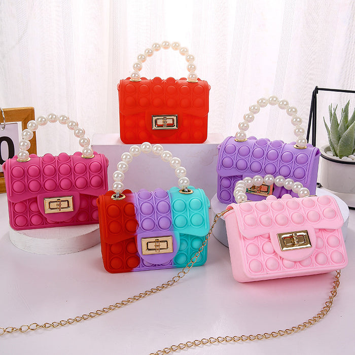 Wholesale PVC Jelly Bag Silicone Coin Purse Children Crossbody Double-sided Bubble Pearl Handbag Chain Bag